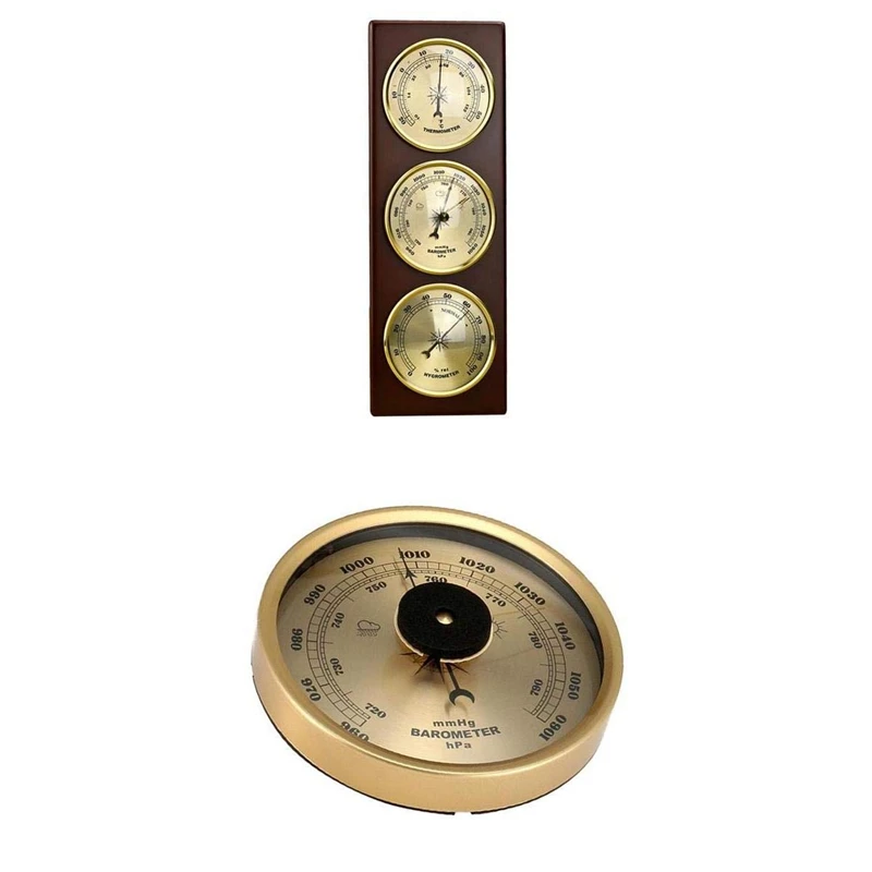 Shumo Wall Barometer Thermometer Hygrometer Air Pressure Gauge Weather Station Hanging Home/Office Metal Material 