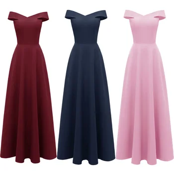 

BacklakeGirls Sexy Off Shoulder V Neck Evening Dress 2020 Solid Color Satin Long Evening Gowns Blue Gown Maxi Dresses For Women