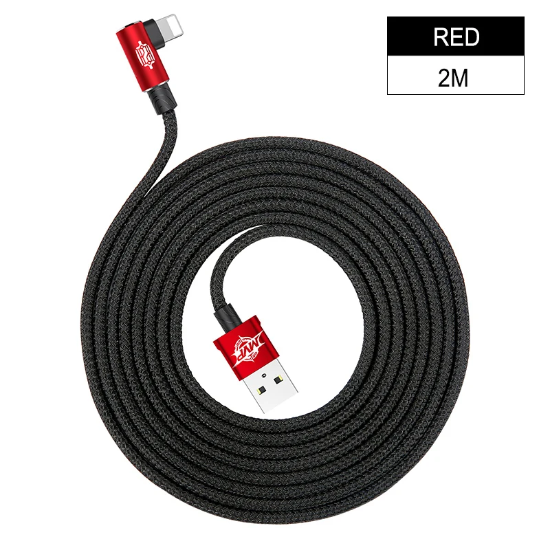 Baseus, USB кабель для передачи данных, локоть, 90 градусов, провод для iPhone 11 XS, игровой зарядный шнур, двусторонний кабель для быстрой зарядки - Название цвета: Red 2M