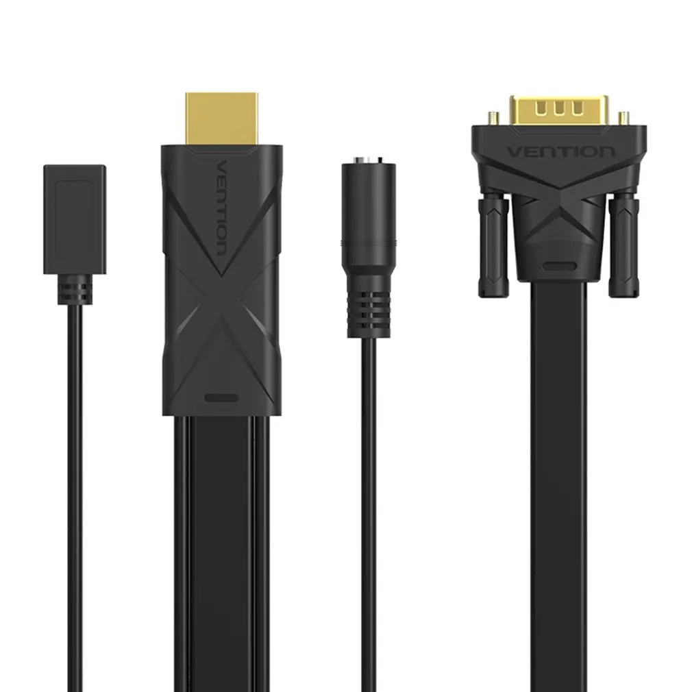 Vention hdmi-vga конвертер кабель с 3,5 мм Аудио HDMI VGA адаптер с питанием 1080P для Xbox 360 PS3 ноутбук ТВ проектор - Цвет: Black