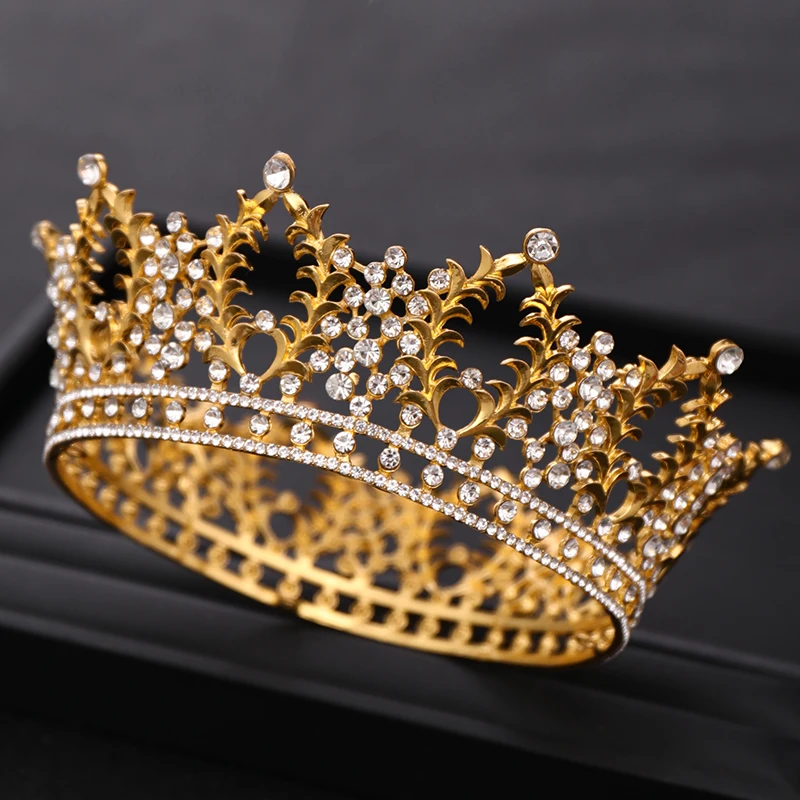 Винтажная Свадебная Корона со стразами, Золотая круглая корона, свадебная тиара, украшение на голову, свадебные украшения для волос, аксессуары