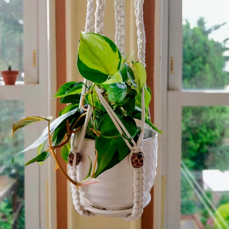Hanging Plant Handmade Macrame Hanger Flower Pot Planter Hanger Wall Decor Hanging Planter Hanging Basket Home Garden Supplies