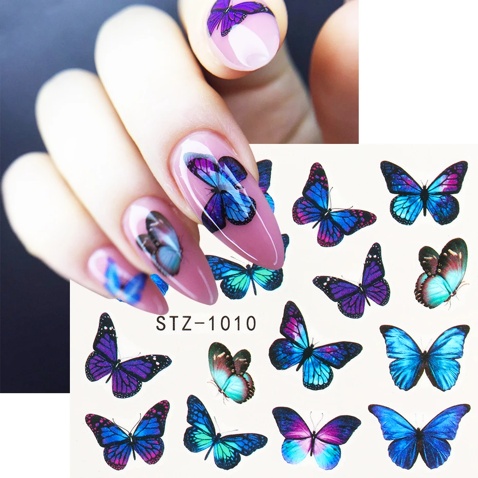 Blue Butterfly Nail Stickers Black Pink Butterflies Nail Designs Summer  Decor Water Decal Sliders For Nail Manicure Lestz982-101 - Stickers &  Decals - AliExpress