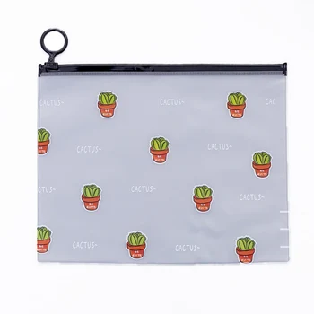 

Home Office Stationery School Cute Storage Holder Plastic Organizer Cosmetics Cactus Pattern Transparent Cartoon Pencil Bag