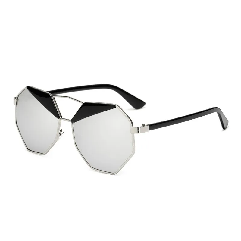 Ретро многоугольные солнцезащитные очки для женщин и мужчин, брендовые металлические солнцезащитные очки, солнцезащитные очки в стиле ретро, дизайнерские очки для бровей, женские зеркальные очки розового цвета