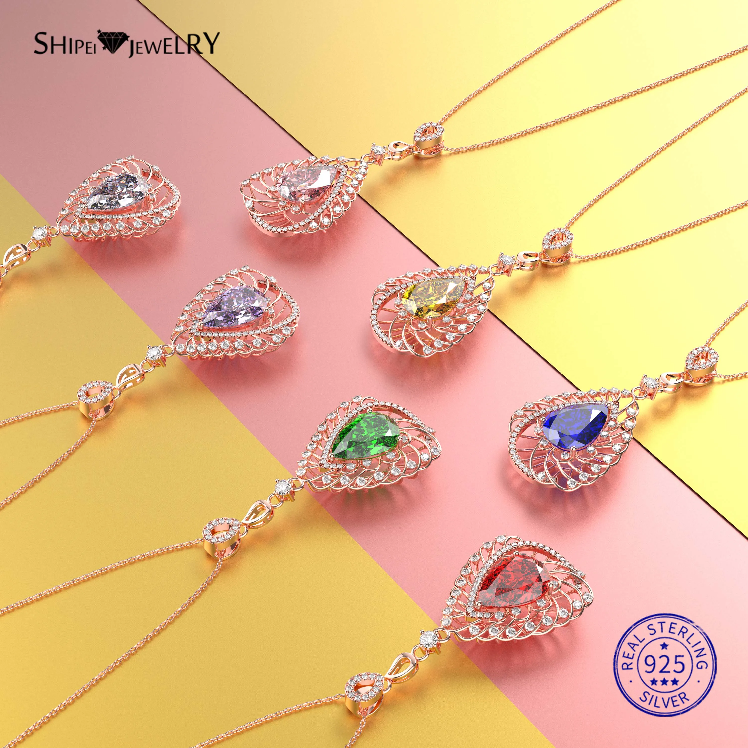 Shipei 925 пробы серебро модное Белое золото созданное лабораторное сапфир драгоценный камень грушевое ожерелье для женщин девушек Подарок на день рождения