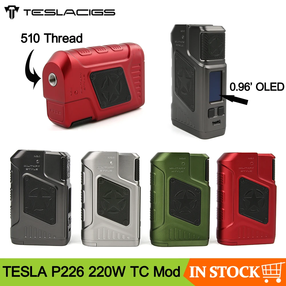 

Original Teslacigs TESLA P226 220W TC Box Mod KA TC Ti TCR Mode Power by Dual 18650 Batteries Electronic Cigarette Mod