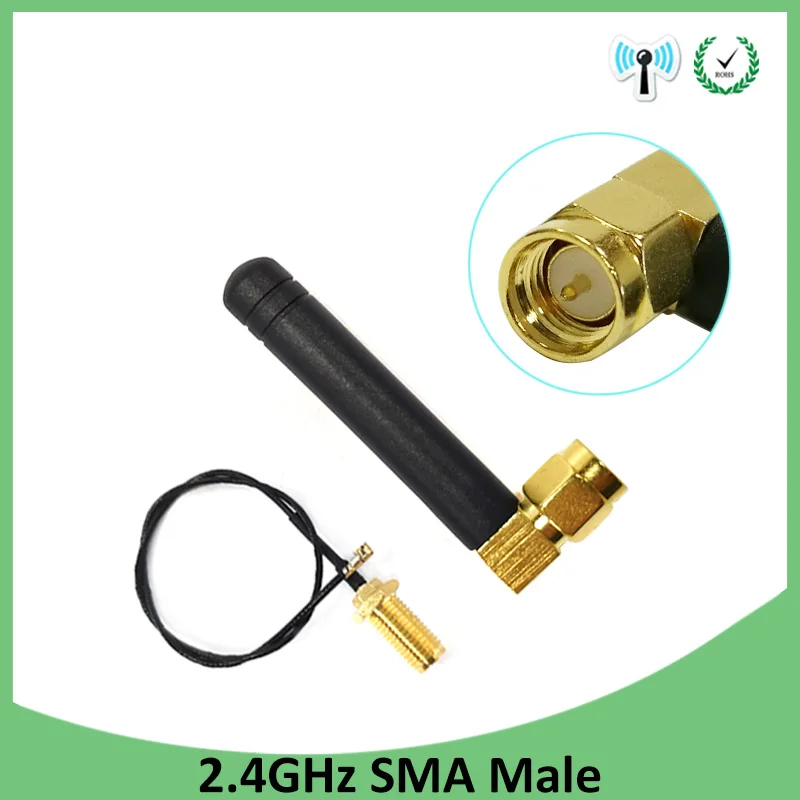 GRANDWISDOM 5pcs 2.4G antenna 2dbi sma male wlan wifi 2.4ghz antene IPX ipex 1 SMA female pigtail Extension Cable iot antena