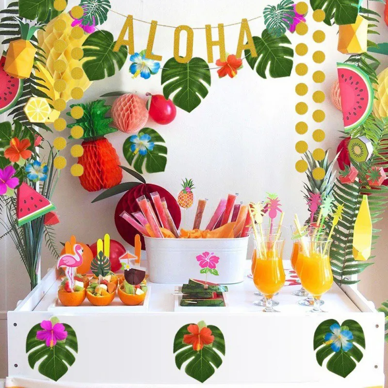 

Hawaiian Tropical Party Decoration Shrub Althea Flower Turtle Leaf ALOHA Letters Decoration Banner(21cm ALOHA Se T)
