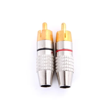 

Hot Selling 2PCS/set Gold RCA Plug Solder Audio Video Adapter Connector Male to Male Convertor Balck + Red Wholesale low price