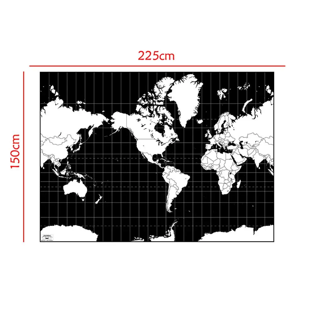 

150x225cm Mercator Projection World Map Aerial View Black And White Continental Plate Map