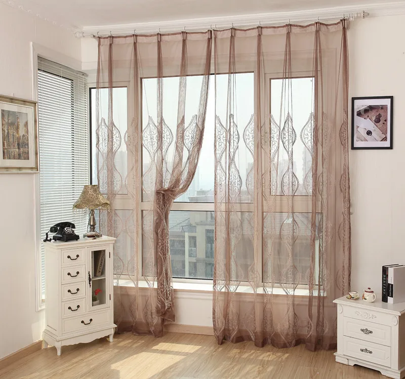 Manufacturers Direct Selling Coffee Color Embroidery Mesh Curtains Wholesale Amazon Ready-made Curtain Currently Available Suppo