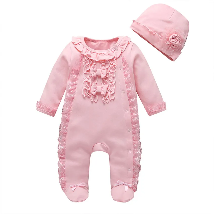 COSPOT/одежда для малышей весенне-осенний комбинезон для малышей, Женская однотонная Одежда с бантом и кружевом, милая шапка, 201930