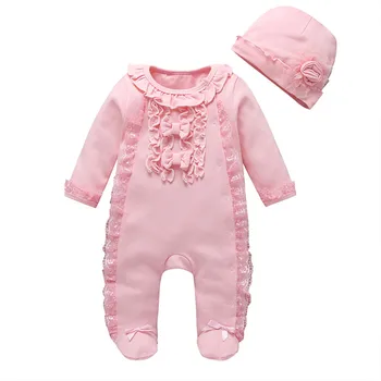 

COSPOT Baby's clothes Spring and Autumn New Baby's Jumpsuit Women's foot-wrapped solid color BOW LACE cute with a hat 201930
