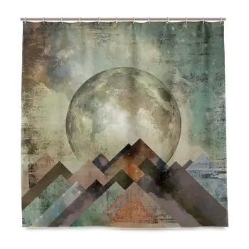 

Unique Shower Curtain Moon Stripes with Grunge Effect Print Eco-Friendly with 12 Hooks in Bathroom W72 xH79