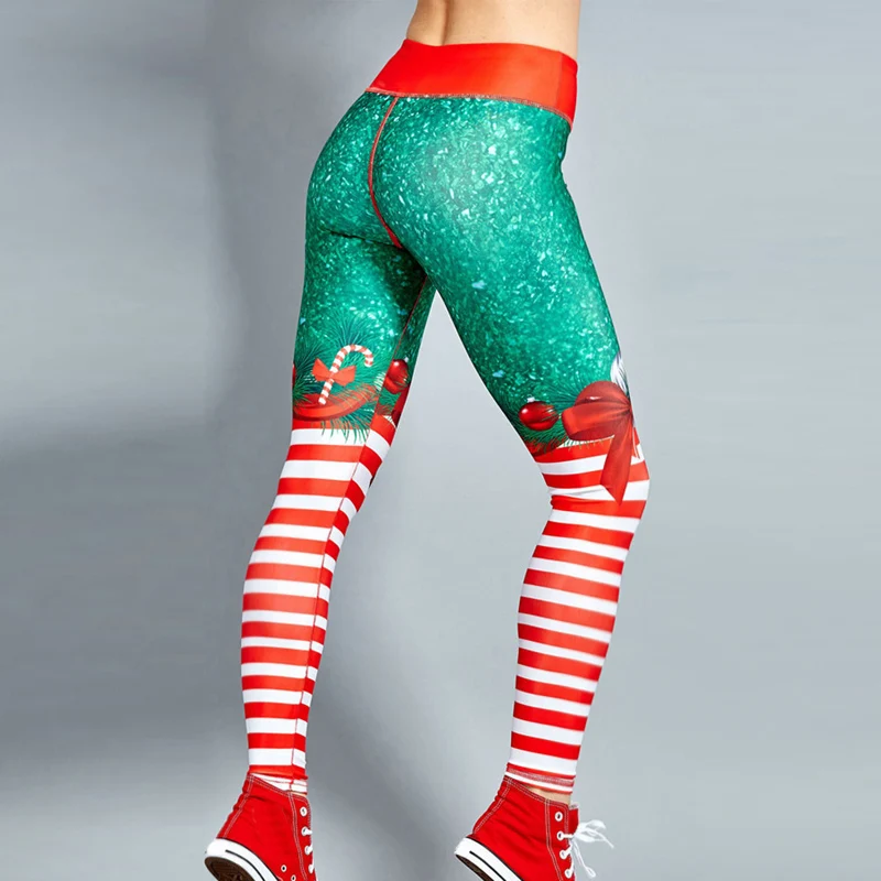 Сексуальные леггинсы с рождественским рисунком женские Леггинсы Спортивные штаны с высокой талией SkinnyLegging дамские принтованные тренировочные брюки-Легинсы эластичные штаны