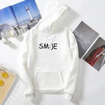 

Smile English Letter Cartoon Print Winter Crop Hoodies Sweatshirts Harajuku Kpop Streetwear Feminine Itself Kawaii Ariana Grande