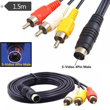 

1pc 5ft 4 Pin S-Video Male To 3 RCA Male AV Audio Video Adapter Cable DVD PC TV