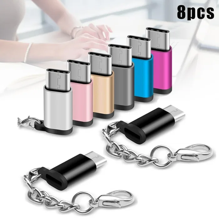 8 шт type-C Мужской к Micro USB Женский конвертер адаптер с брелком для huawei samsung LHB99