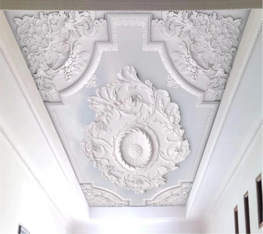 

Drop Shipping Custom Wallpaper 3d Stereo White Ceiling Wallpaper European Pattern Plaster Line Carved TV Background Wall Paper