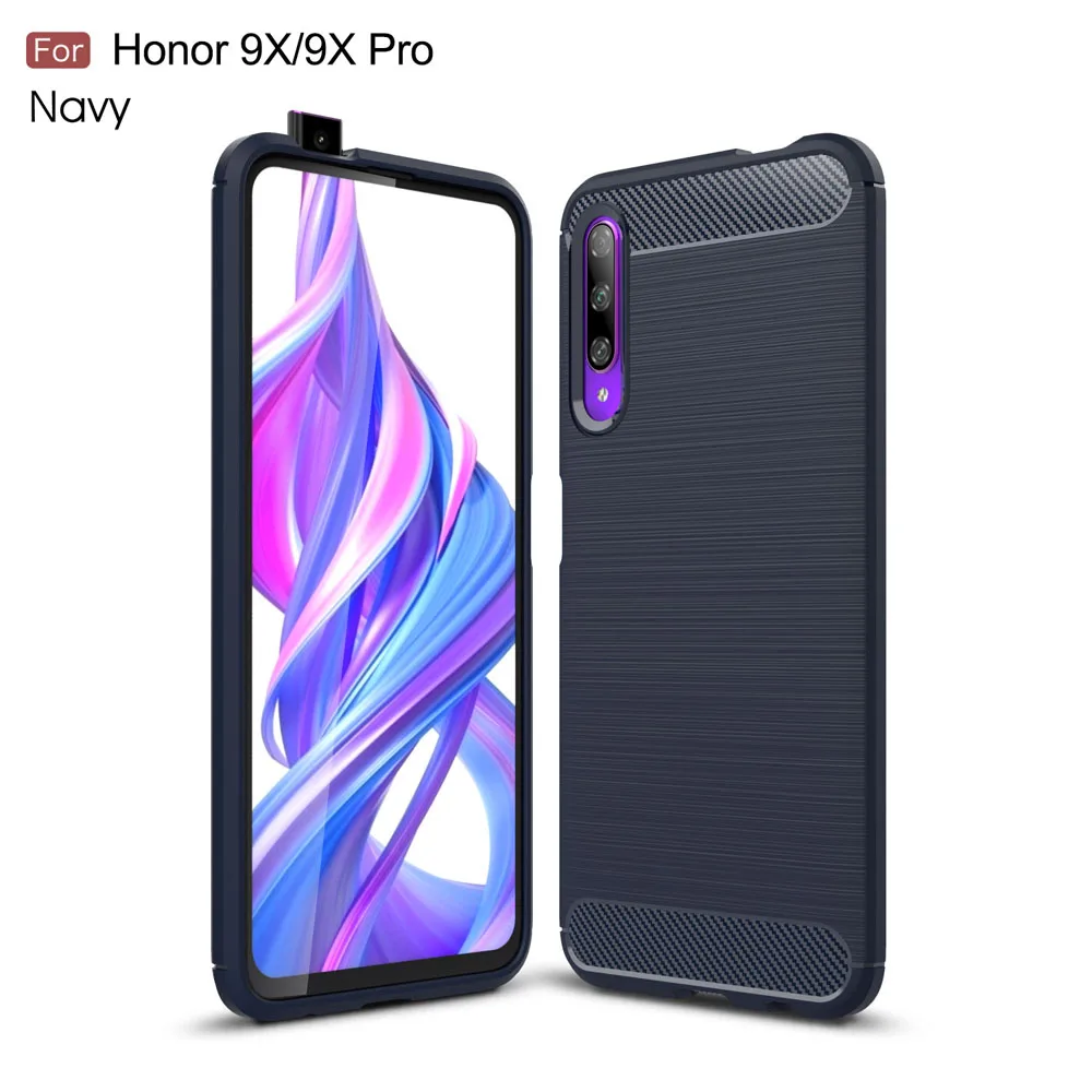 Чехол из углеволокна крышка 6.59For huawei Honor 9X Pro Чехол для huawei Honor 9X Honor9X Pro Чехол для телефона чехол-лента на заднюю панель - Цвет: Navy Blue