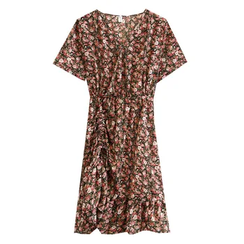 

Women Summer Dress Lady One-Piece Female Floral Dresses Drawstring Asymmetry Fashion Slim Plus Size Vestido F33-8157