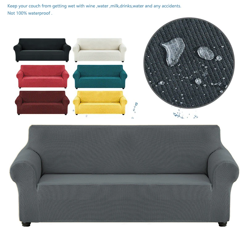 Waterproof Dustproof Fleece Elastic Stretch Solid Color Sofa Cover For