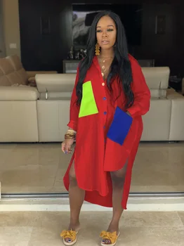 

African summer long Shirts Women chemise longue femme colorful Pockets patchwork Clothing long sleeve Cardigan streetwear