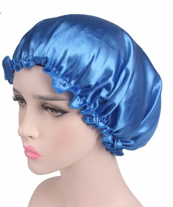 royal blue Модная шапочка для душа для взрослых s, Женская атласная ночная шапочка для сна, шапочка для волос, шелковая шапочка для головы, широкая эластичная лента, шапочка для душа для взрослых s - Цвет: royal blue