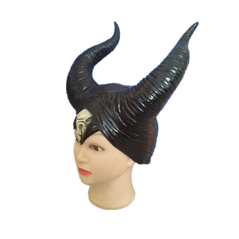 Хэллоуин косплей Maleficent ведьма рога маска-шляпа латексный шлем Вечерние черные маски королевы