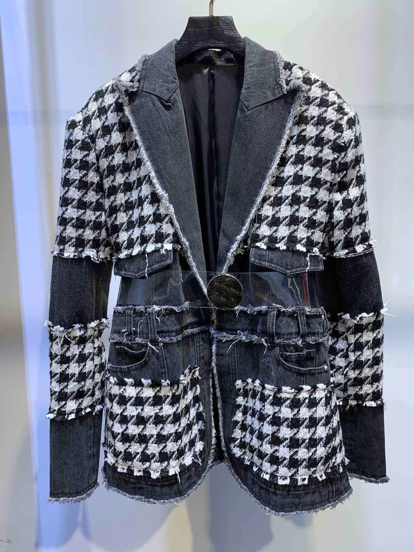 Осень 2019FW Женская клетчатая Лоскутная куртка пальто Женский Тонкий Блейзер Пальто ddxgz2 8,27