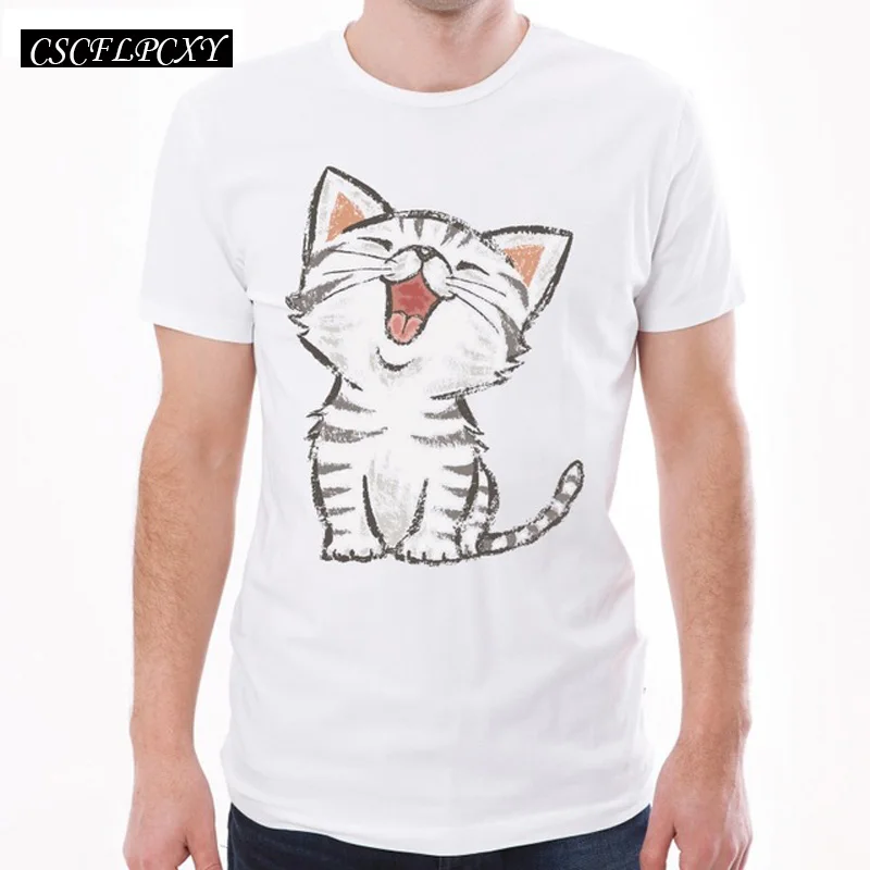 Новое поступление Мужская футболка с принтом Happy Cat модная Американская