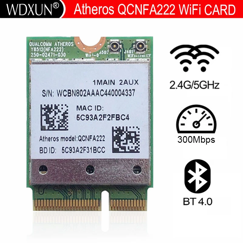 Dual Band 300Mbps Atheros QCNFA222 AR5BWB222 Wireless NGFF WiFi Network Wlan Card Bluetooth 4.0 802.11abgn for Laptop wifi adapter for pc