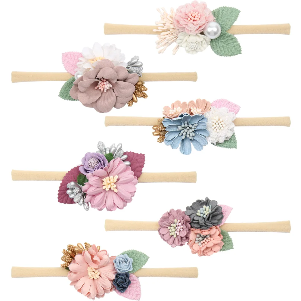 

Baby Headband Flower Bundle Baby Girl Hair Band Nylon Pearl Newborn Headband For Girls Beads Vintage Wedding Hair Accessories
