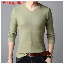 Fengguilai свитер мужской вязаный хлопковый шерстяной пуловер для мужчин Осень Зима Повседневная полосатая футболка с v-образным вырезом футболка с длинными рукавами рубашка