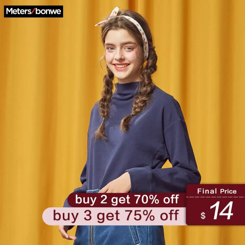 

Metersbonwe New Winter Female Turtleneck Hoodies Basic Sweatshirts Knitted Split Clothes High Collar Hoodies