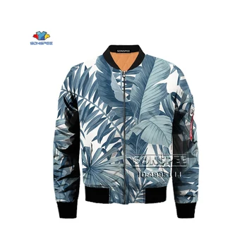 

SONSPEE New Design Green Leaf Tree 3D Print Men Winter Thick Bomber jacket Flight Jacket Army Military Streetwear XS-6XL