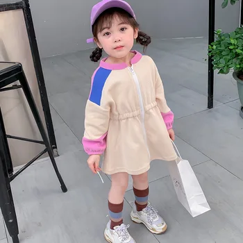 

2019 fall new children's long sleeve dress colorful knitting dress two colors