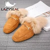 LazySeal Fur Women Slides Ladies Black Outdoor Female Shoes Slides Summer Winter 100% Real Rabbit Hair Designer Spring Footwear ► Photo 2/6