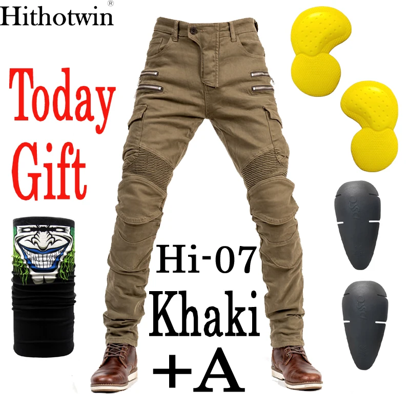 Hi-Khaki and AH Мотоциклетные джинсы, Pantalones Motocicleta Hombre, джинсы с перьями, стандартная версия, брюки для езды на автомобиле, мужские мотоциклетные штаны - Цвет: Hi-Khaki and AH