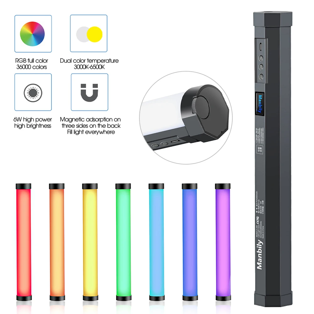 SPASH светодиодный ручной палка для фотографирования RGB светильник с регулируемой