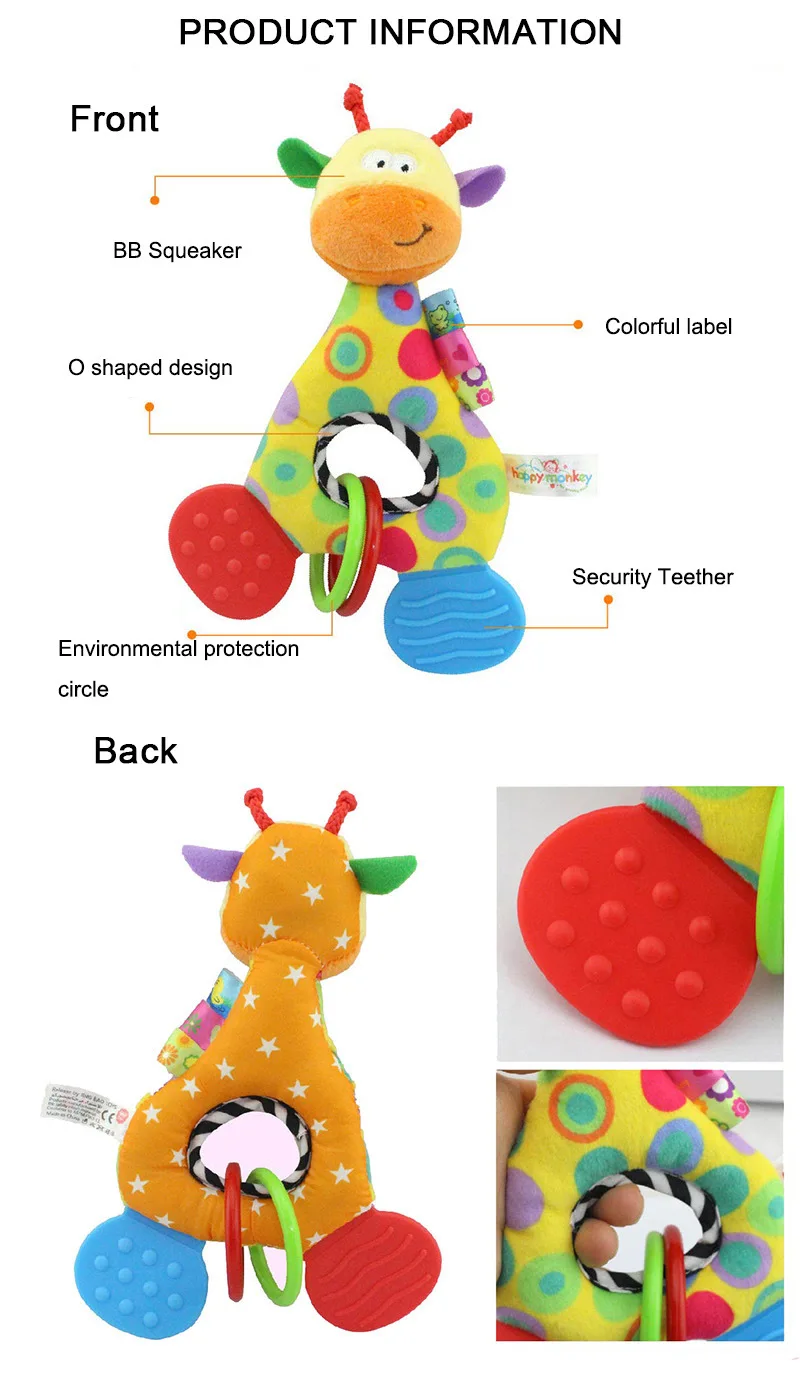 Игрушка для малышей, красочные игрушки Монтессори, Прорезыватель зубов, Детская обучающая кроватка, мобильные телефоны, детская погремушка, плюшевая игрушка, жирафин, обезьяна, рыба, сова