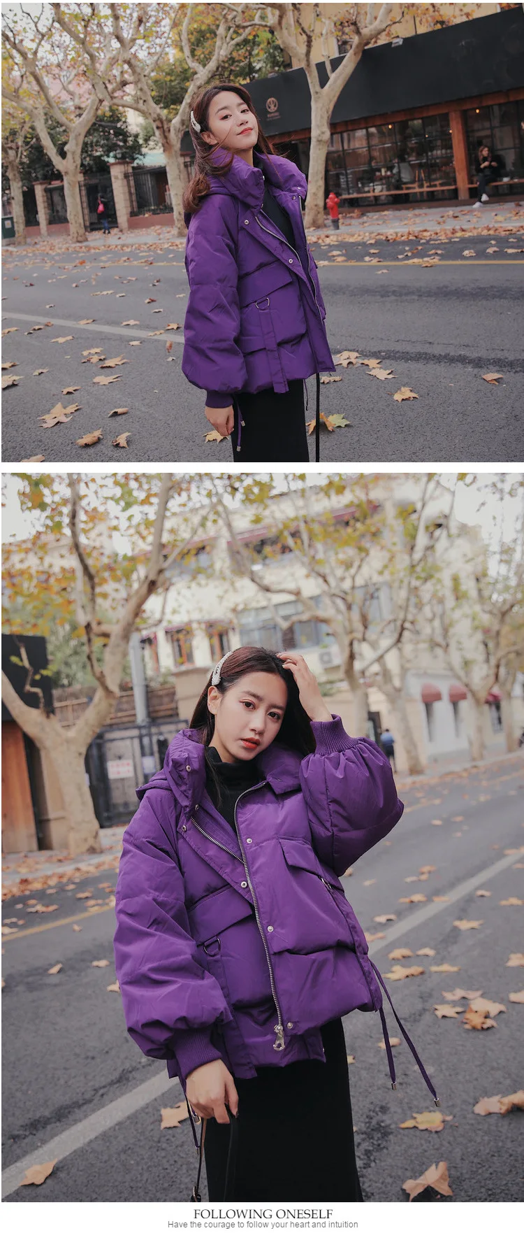 Lantern Sleeve Cotton Coat Women's Autumn And Winter New Style Korean-style Solid Color Hooded down Coat Loose-Fit Students
