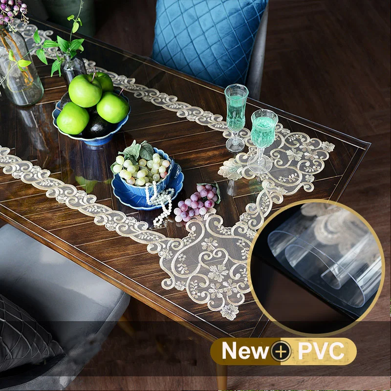 

2023 New Soft Glass Square Transparent PVC Plastic Oilcloth Tea Table Cloth Cover Waterproof Tablecloth Christmas Wedding Decor