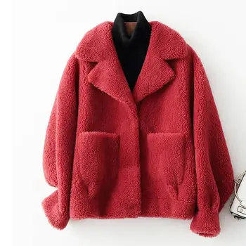 

Women 2020 Autumn Winter Composite Lamb Fur Coat Granular Sheep Shearing Jacket Female Warm Short Wool Outwear T110