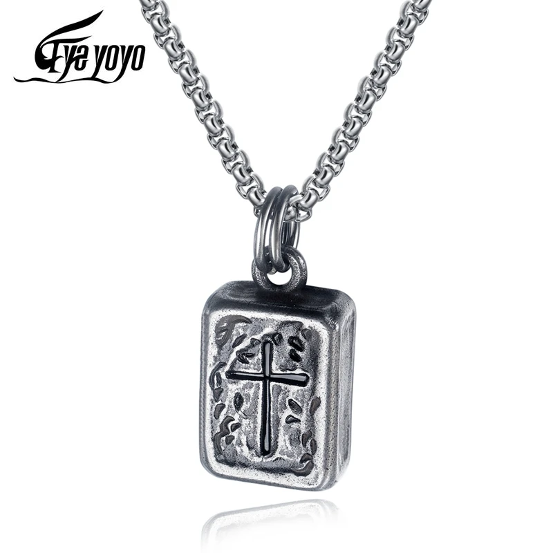 

EyeYoYo Men's Titanium Steel Pendant European and American Personality Trendy Man Casting Cross Necklace