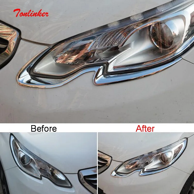 Tonlinker Front Headlights Light Eyebrow Cover Case Stickers for Peugeot  2008 2014-19 Car Styling 2 Pcs ABS Chrome Cover sticker