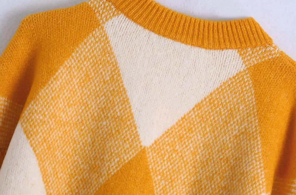 black sweater KPYTOMOA Women  Fashion Argyle Jacquard Knitted Sweater Vintage Long Sleeve Loose Female Pullovers Chic Tops pullover sweater