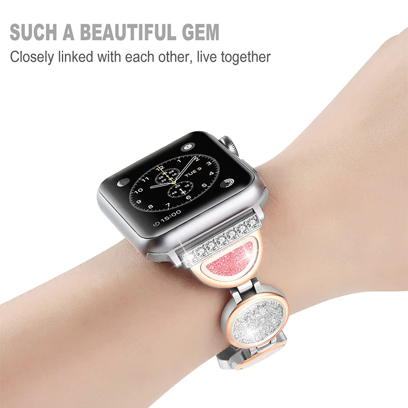 Розовое золото Quicksand женские часы ремешок для Apple Watch Band 4 браслет из нержавеющей стали часы круглой формы ремешок для iwatch