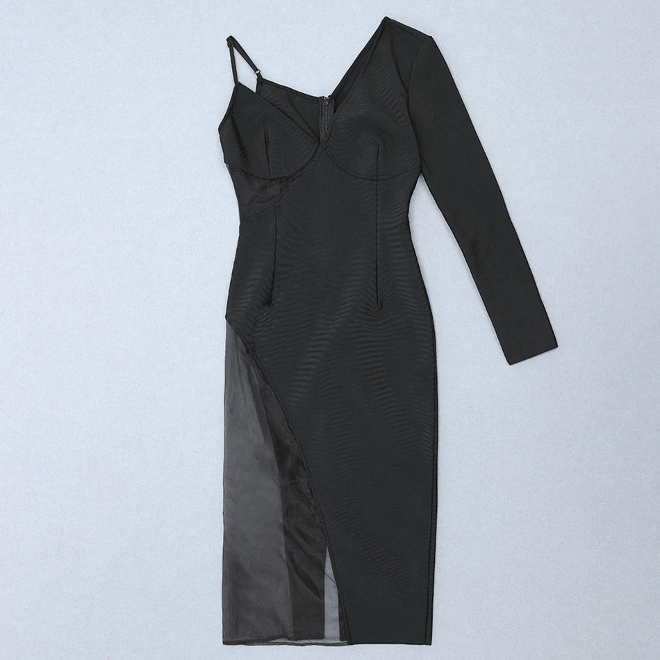 Бандажное осеннее Новое Женское Бандажное платье Vestidos, сексуальное черное Клубное платье на одно плечо с v-образным вырезом, вечерние платья знаменитостей